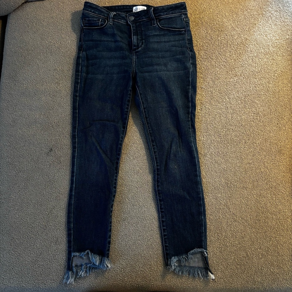 Cello Blue Grunge Ankle Cropped Jeans with Frayed Hem